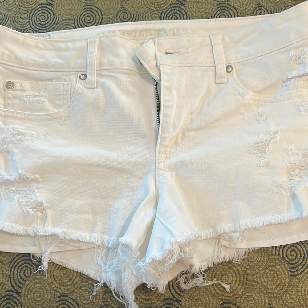 American Eagle Outfitters White Distressed Denim Jean Shorts